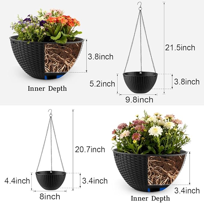 Hanging Planters for Indoor Outdoor Plants 8 and 10 Inch, 4 Packs Hanging - Image 2