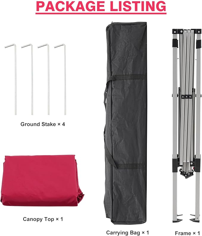 Canopy Tent, 10X10 FT Pop Up Canopy Outdoor Instant Tent Slant Legs - Image 6