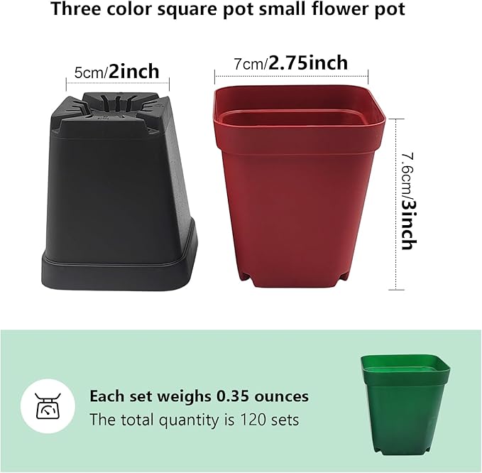 Square Plastic Nursery Pot 3" 120 Pcs Deep Succulent Pots Small Flower Planter - Image 2