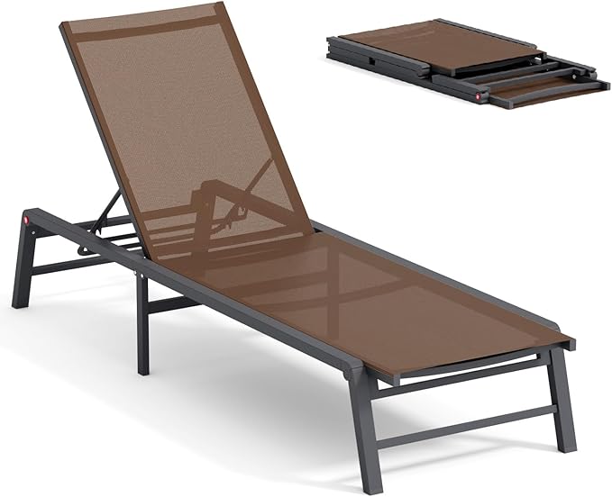 Aluminum Chaise Lounge Chair Outdoor, Foldable Patio Lounge Chair Assemble-Free by Unknown
