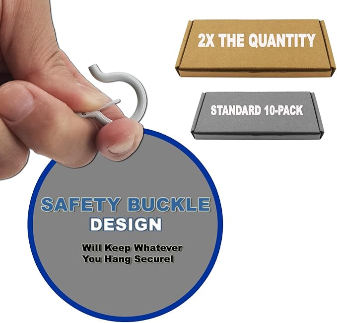 20 Pack Q Hanger Hooks with Safety Buckle, Rustproof Screw Hooks - Image 9