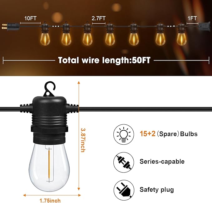 50FT LED Outdoor String Lights - Image 6