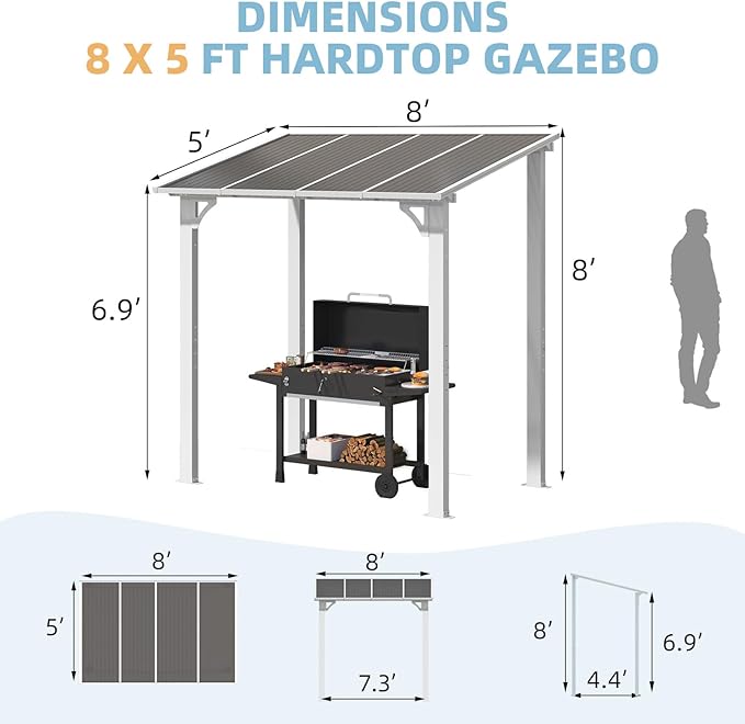 AECOJOY 8' x 5' White Gazebo Outdoor Pergola - Image 4