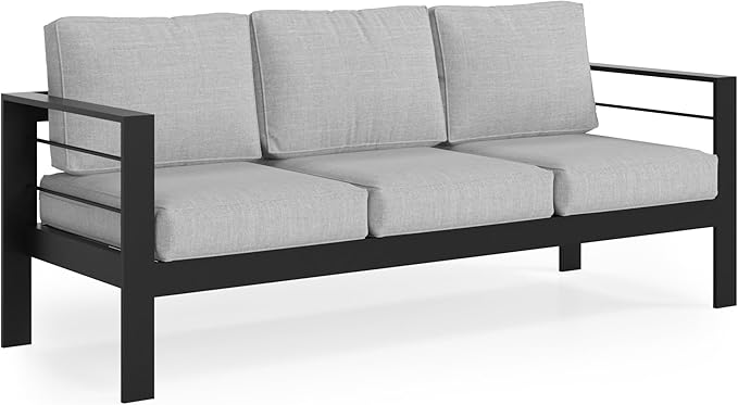 Solaste Aluminum Outdoor Couch, 3-Seat Metal Outdoor Sofa - Image 7