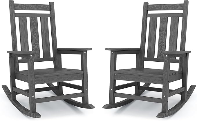 KINGYES Oversized Outdoor Rocking Chair Set of 2, All-Weather Patio Rocking by KINGYES