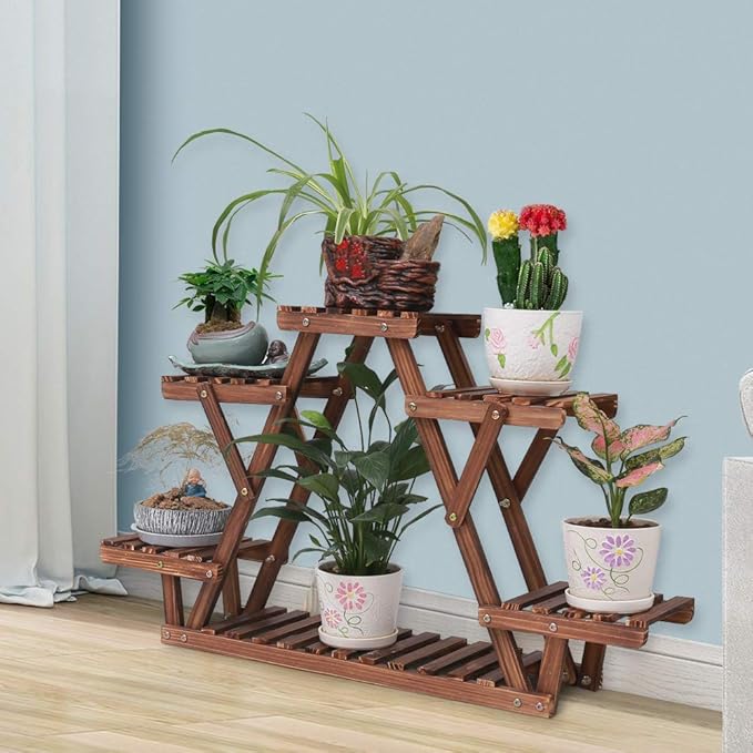 Ufine Wood Plant Stand Triangular Plant Shelf Multi Tier Flower Display Holder - Image 2