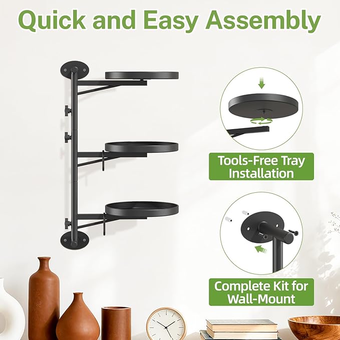 iDavosic.ly Rotating Window Plant Shelves, 3-Tier Metal Wall Stand - Image 6