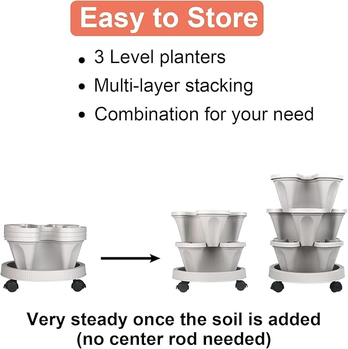 Vertical Planter 3 Tier Stackable Planters Garden Planters Strawberry Herb - Image 7