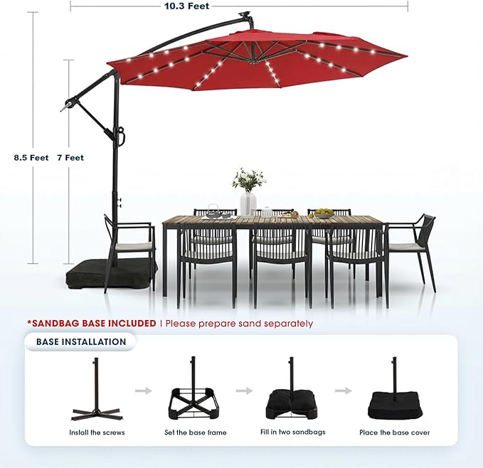 wikiwiki 10ft Solar LED Patio Umbrella - Image 5