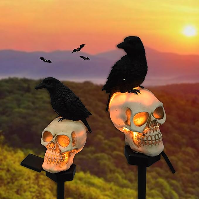 Outdoor Solar Lights, Crow Solar Lights Outdoor Waterproof Halloween Skull Light - Image 2