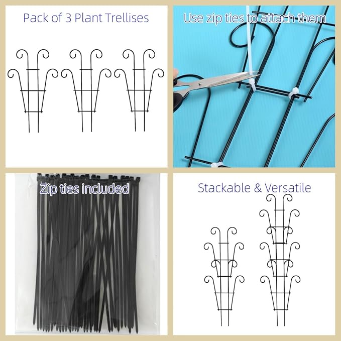 Garden Plant Trellis for Indoor Plants, Stackable Metal Trellis Supports for - Image 6