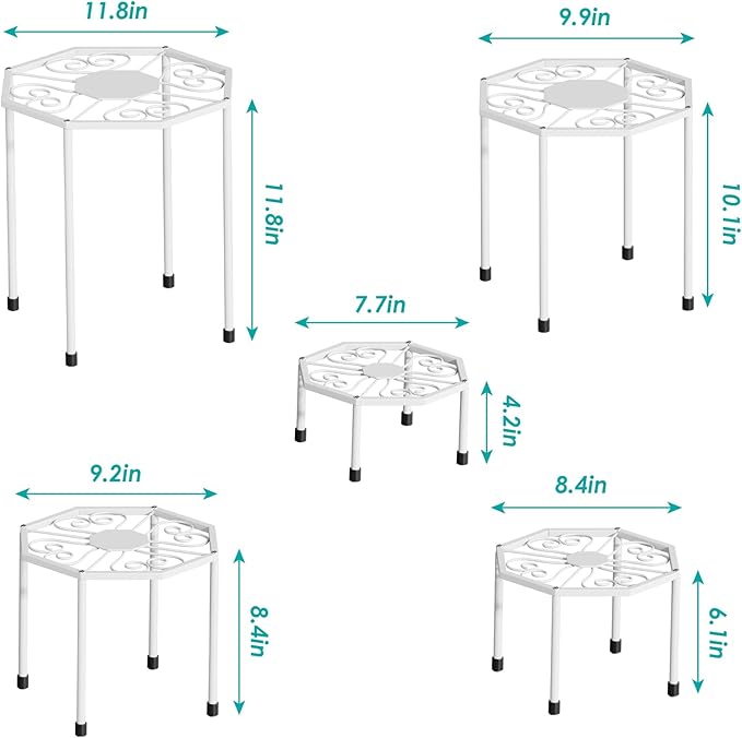 5-Pack Metal Plant Stands for Outdoor Indoor, Anti-Rust Iron Flower Pot Stand - Image 4