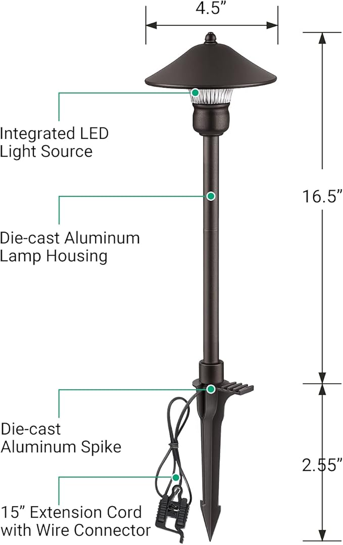 EDISHINE Low Voltage Pathway Lights, 3W 150 LM 3000K 16.5“ Tall LED Landscape - Image 7