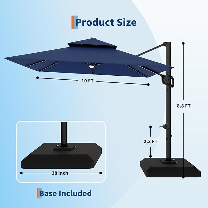 Garvee 10 ft Solar Lights Cantilever Patio Umbrella - Image 7