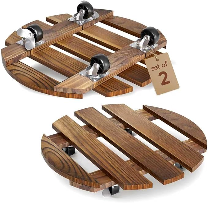 2 Pack Plant Stand Indoor and Outdoor, 12IN Premium Wooden Plant Caddy by Unknown