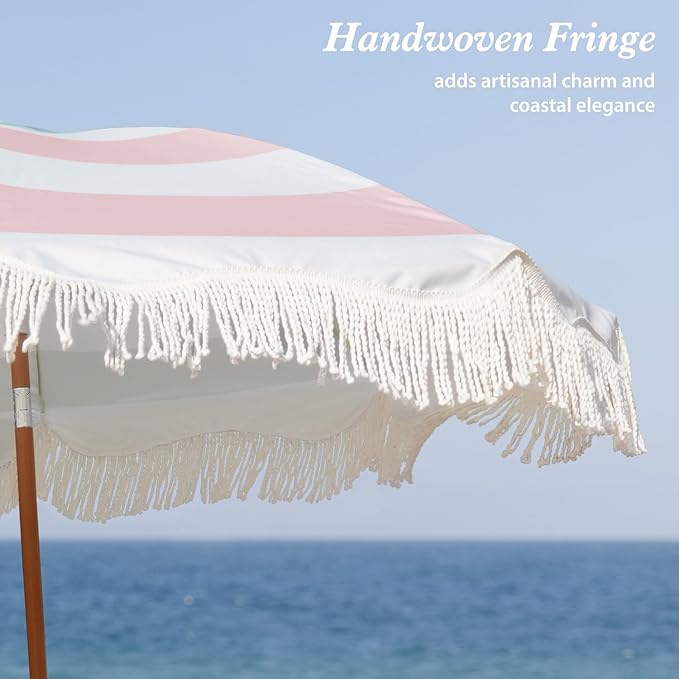 AMMSUN Boho Fringe Umbrella Outdoor Patio, 6.5ft UPF50+ Picnic Umbrella - Image 3