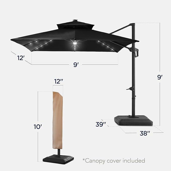 Best Choice Products 9x12ft LED Cantilever Patio Umbrella w/Base Included & - Image 2