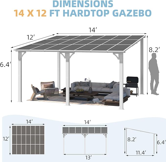 AECOJOY 14' x 12' Gazebo Outdoor Pergola - Image 7