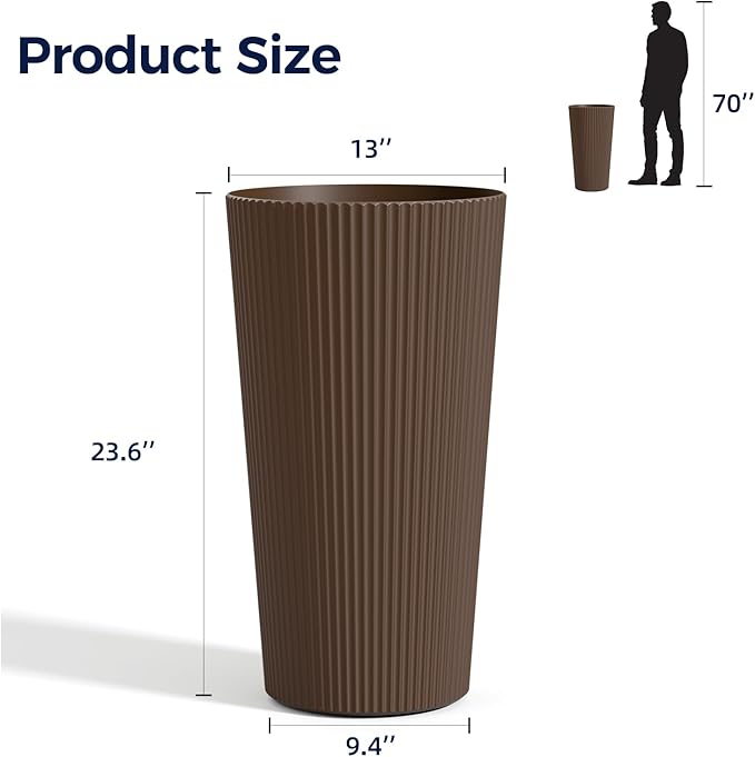 FONTOI 23.6" Tall Planter for Outdoor Plants Set of 2 Large Outdoor Plastic - Image 2