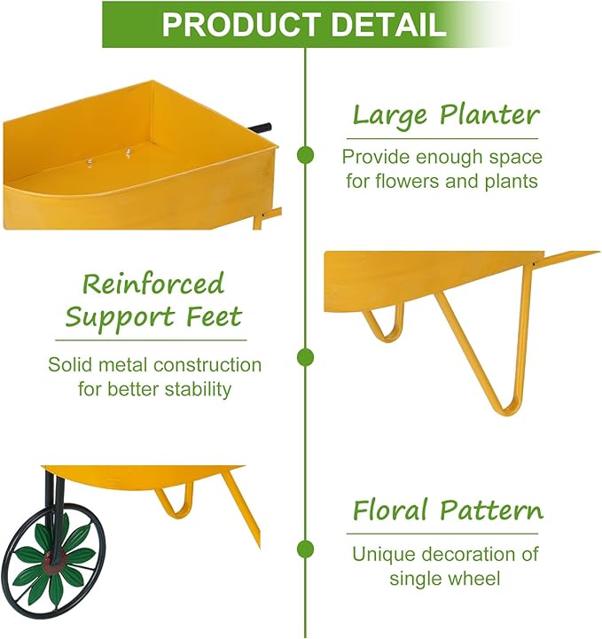BAYN Metal Wheelbarrow Flower Cart Planter, 2 Packs Plant Stands - Image 4