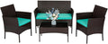 FDW | 4-Piece Patio Furniture Set | Brown & Blue | Outdoor Wicker Furniture by FDW