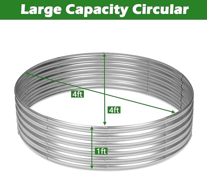 OUSHENG 4x4x1ft Round Galvanized Raised Garden Beds Outdoor, Steel Fire Pit - Image 2