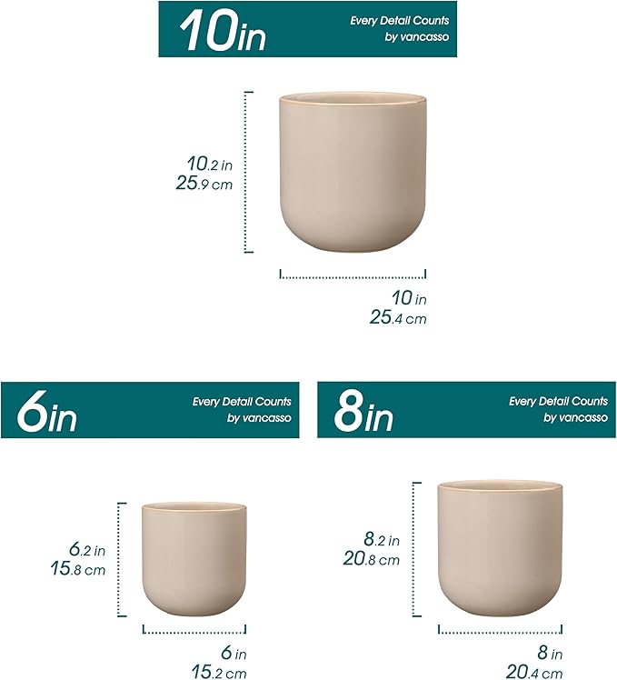 vancasso 6+8+10 inches Ceramic Plant Pots, Planters - Image 2