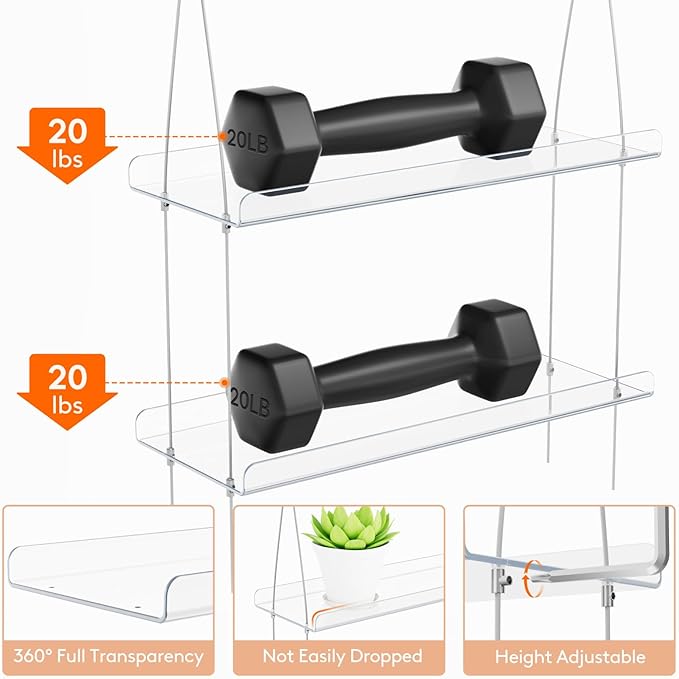 Lifewit 3-Tier Window Plant Shelves 15", Acrylic Adjustable Hanging Floating - Image 4