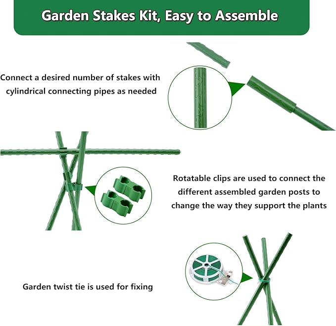 Garden Stakes Kit, 40 Sets 16 inch 0.43" in Diameter Steel Plant Stick Support - Image 4