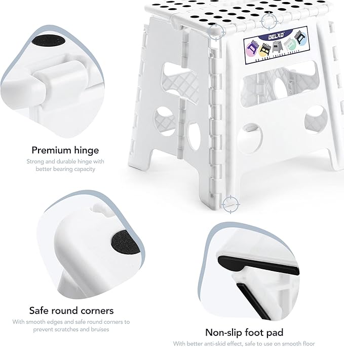 Delxo 13" Folding Step Stool for Kids and Adults, Non-Slip Foldable Step Stools - Image 7
