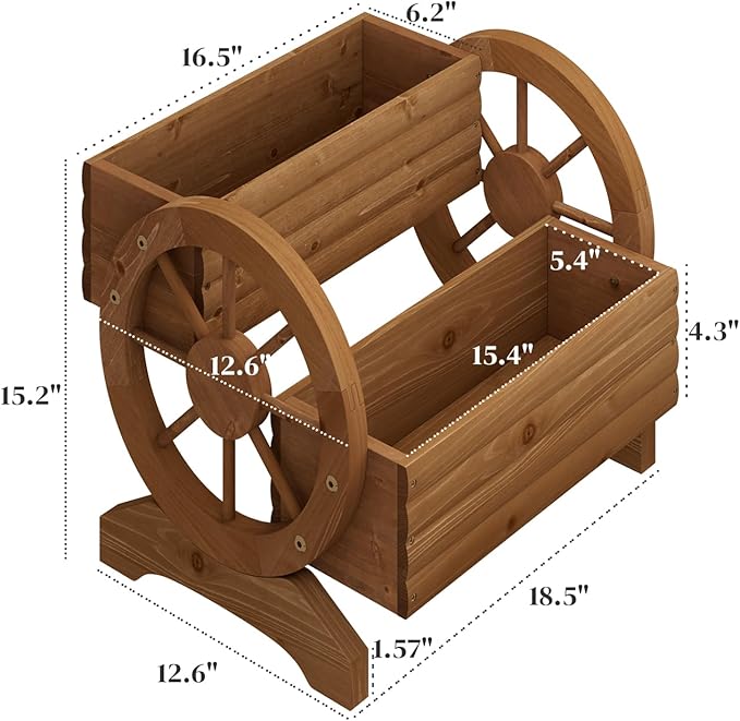 Wooden Wagon Planter Flower Cart - Image 2