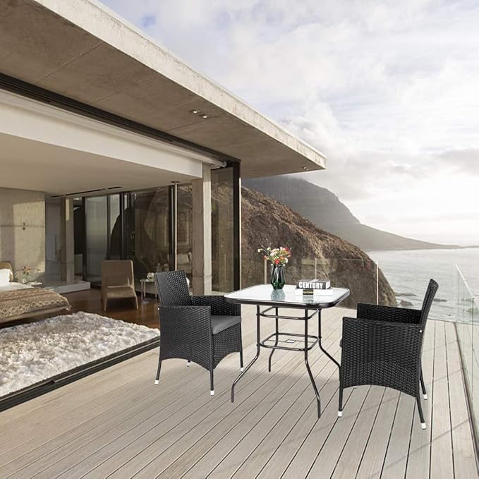 VINGLI Glass Patio Table with Umbrella Hole - Image 8