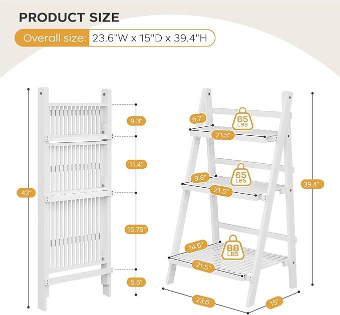 Bamboo Bookshelf 3-Tier Ladder Shelf, 39.4” Freestanding Open Bookcase Book - Image 3