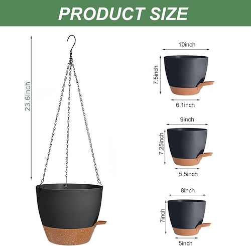 10/9/8 Inch Hanging Planter for Indoor Outdoor Plants, 3 Pack Self-Watering - Image 2