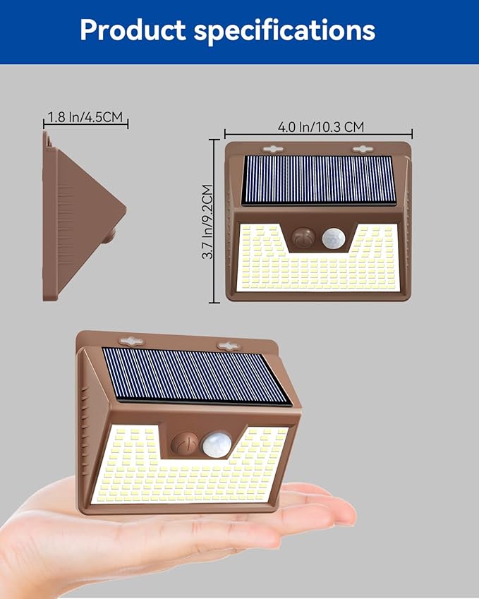 Peasur Brown Solar Lights Outdoor Waterproof, 3 Modes Solar Security Wall Lights - Image 7