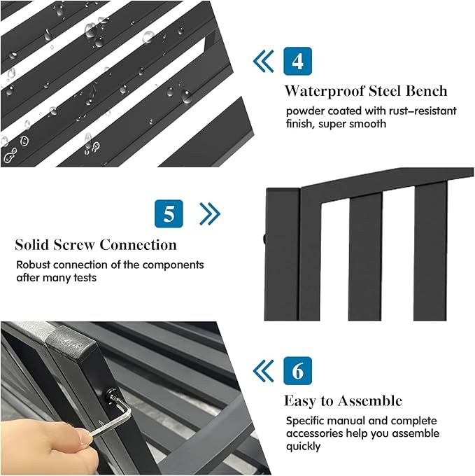 On Shine 50'' Outdoor Bench Weatherproof, Cast Iron All Metal Frame Garden Bench - Image 6