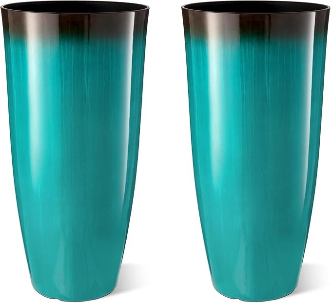 Glitzhome 30" H Tall Outdoor Planter, Plastic Large Flower Pots by Glitzhome