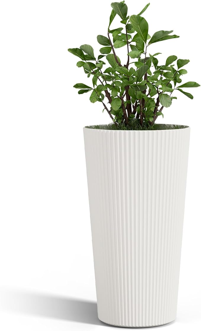 FONTOI 23.6" Tall Planter for Outdoor Plants Set of 2 Large Outdoor Plastic - Image 7