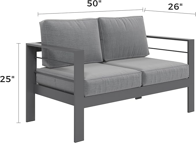 Kiss the Water Outdoor Patio Furniture Loveseat Sofa, All-Weather Metal - Image 2