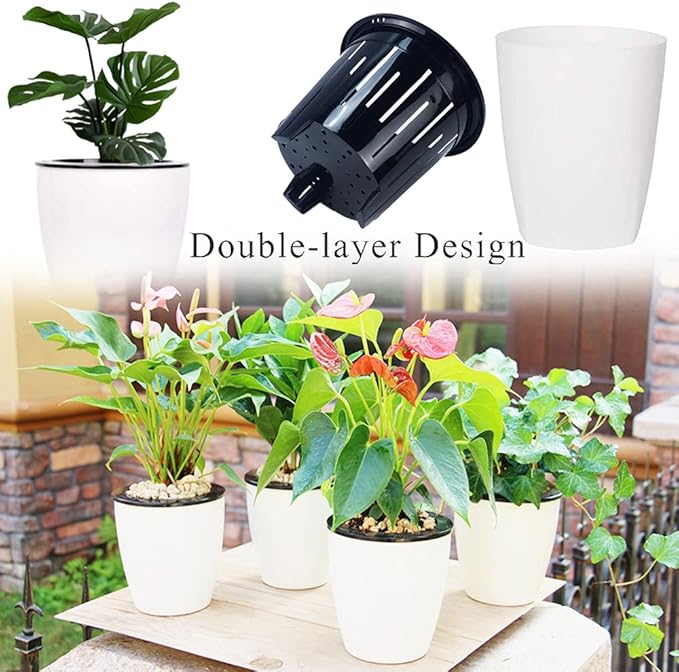 Haawooky 12 PCS Self Watering Plastic Planter, 4 Inch Plastic Flower Plant Pot - Image 4