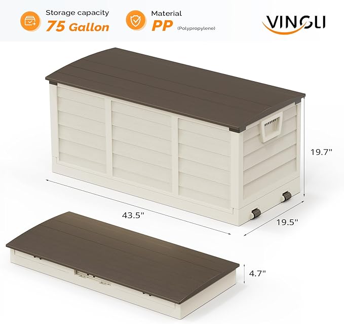 VINGLI 75 Gallon Collapsible Outdoor Storage Box, Simple-to-assemble Plastic - Image 4