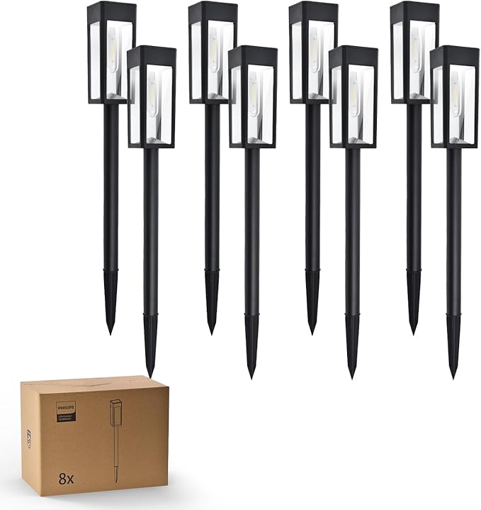 Philips 8 Packs Solar Pathway Lights Outdoor, Glass Metal Led Garden Landscape - Image 2