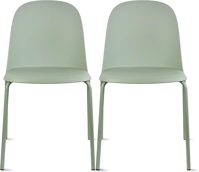 2xhome Set of 2 Modern Stackable Armless Dining Chairs, Plastic Shell Seat by 2xhome