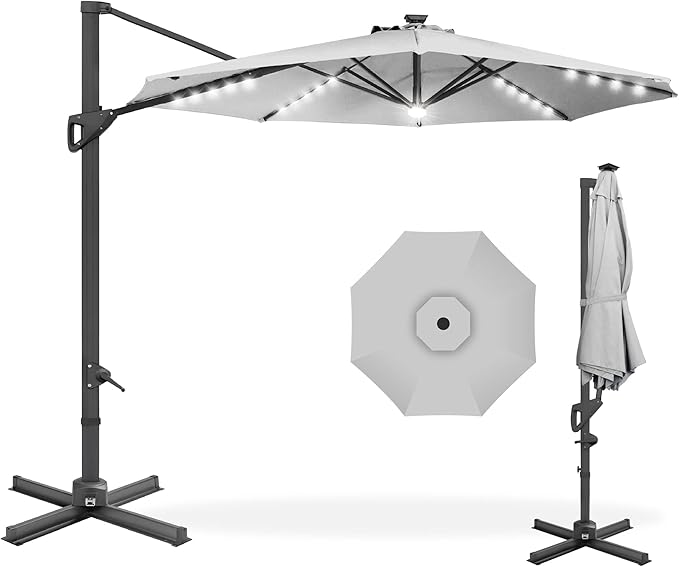 Best Choice Products 10ft Solar LED Cantilever Patio Umbrella, 360-Degree by BestChoiceProducts