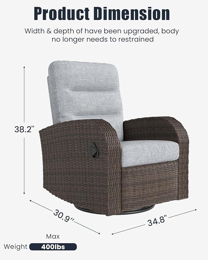 Outdoor Swivel Recliner Chair, All-Weather Wicker Reclining Patio Chair - Image 8