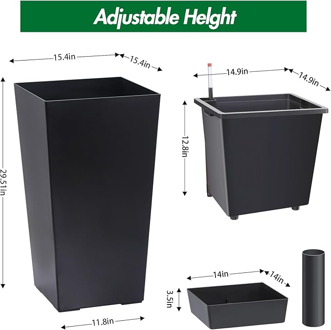 30 Inch Tall Self Watering Planters Set of 2, Outdoor Plant Pots - Image 2