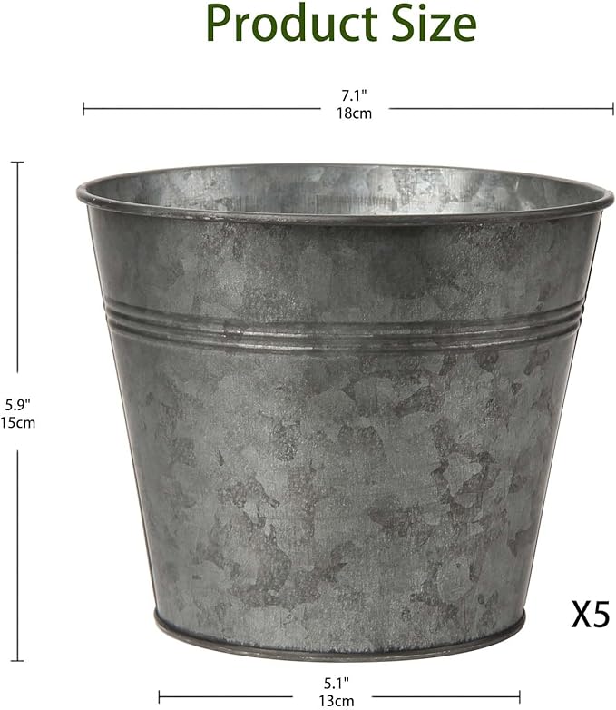 Briful 5PCS Galvanized Buckets 7.1In Rustic Farmhouse Metal Bucket Galvanized - Image 2