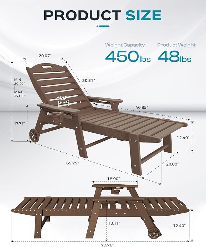 Ciokea Outdoor Chaise Lounge Chair Set of 2, Patio Lounge Chairs - Image 3