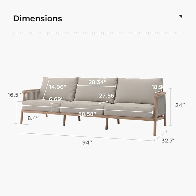 Acanva Modern All-Weather Aluminum Outdoor Patio Sofa - Image 2