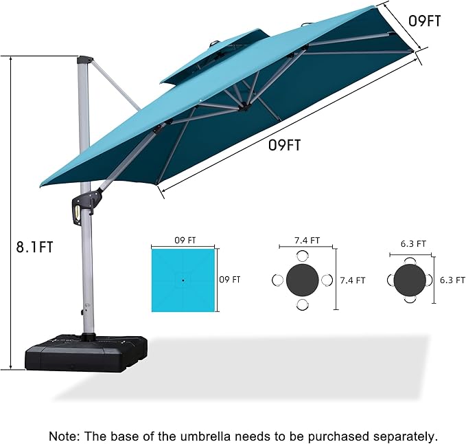 PURPLE LEAF Patio Umbrella 9ft Outdoor Square Umbrella Large Cantilever - Image 8